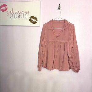 Ces femme Pink Long Sleeve Oversized Top